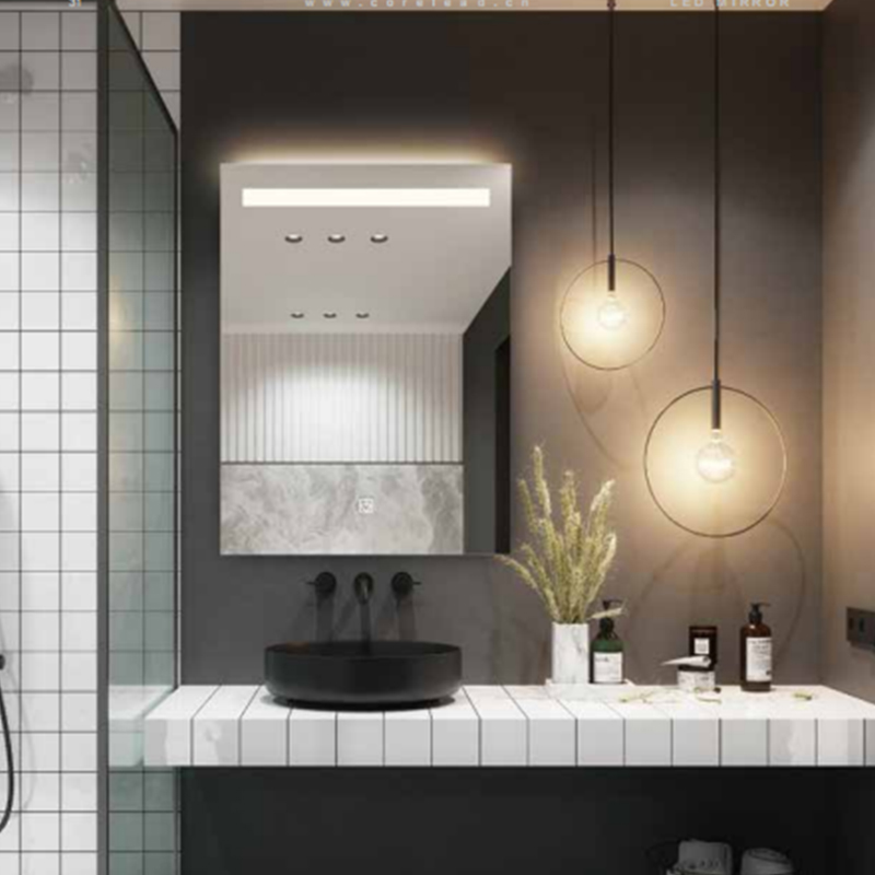 Espejo de baño LED rectangular con luz frontal y ambiental M2030